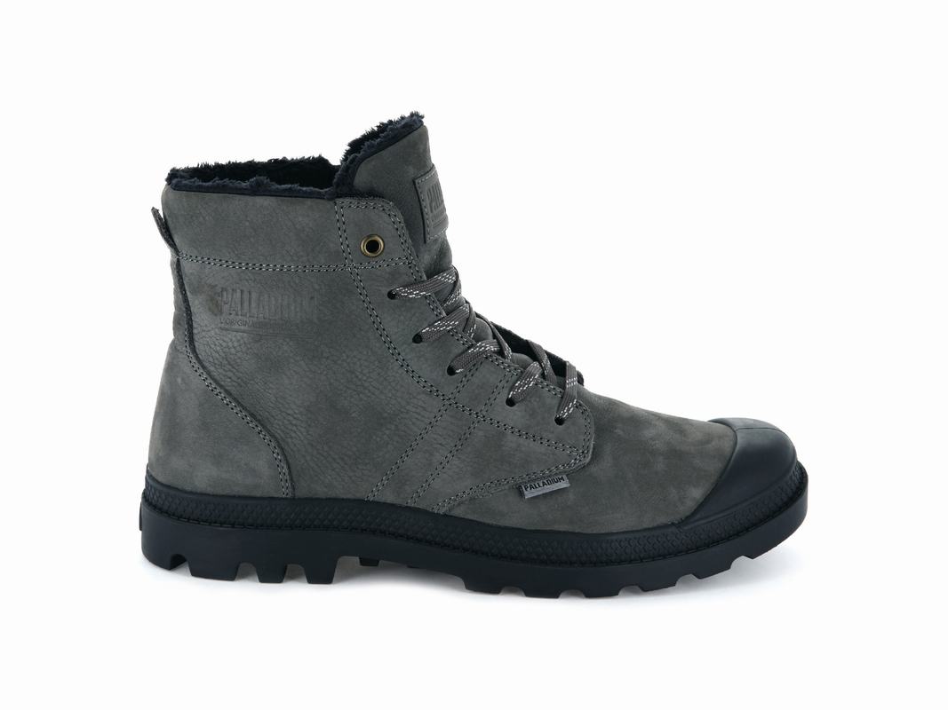 Palladium Pallabrousse Leather S Mens Boots Grey/Dark Grey Australia [JNQOBK-638]